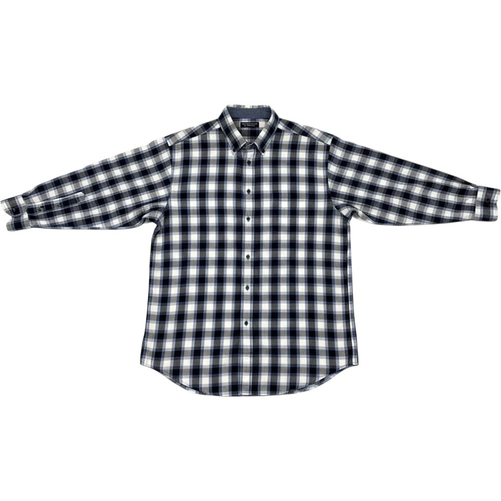 Roundtree & Yorke Mens XXL Blue Black Plaid Cotton Button Down GNRCR09WHT25